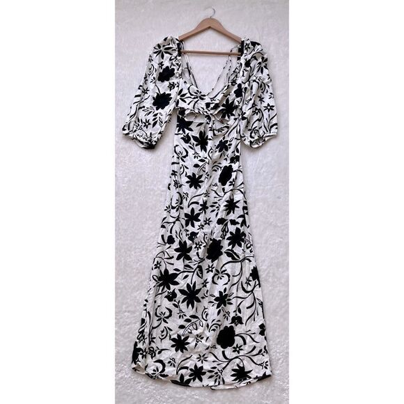 NWT Zara Blogger’s Favorite Linen Floral Gathered Short Puff Sleeves Midi Dress - Picture 12 of 16